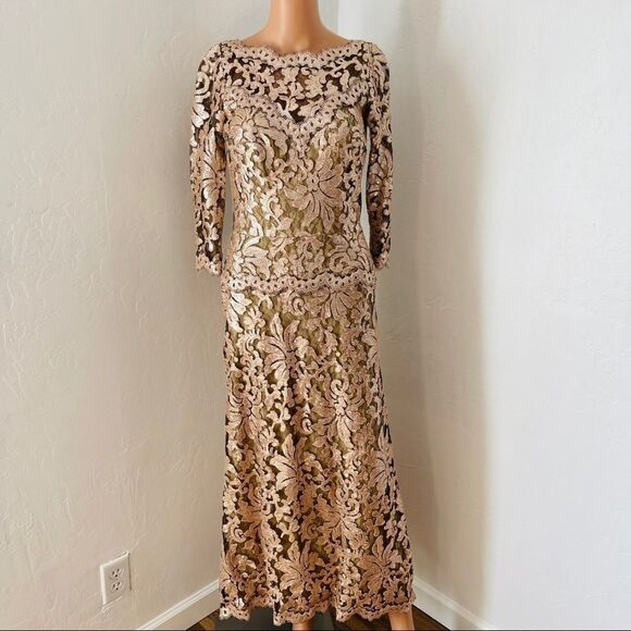 TADASHI SHOJI Sequin Embroidered Gold Gown Size 2 - Picture 5 of 16